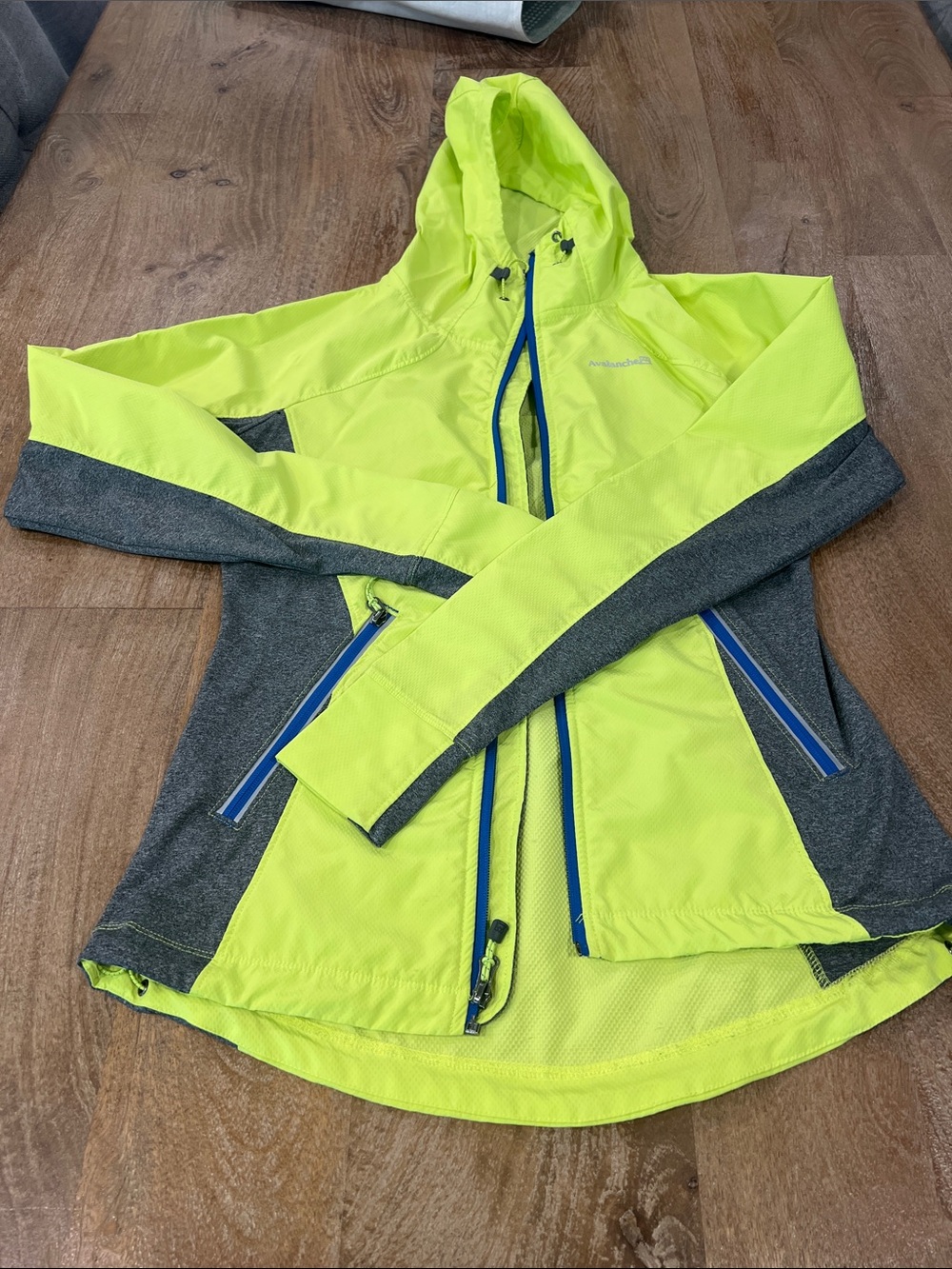 Avalanche Neon Yellow Hooded Windbreaker with Blue Trim